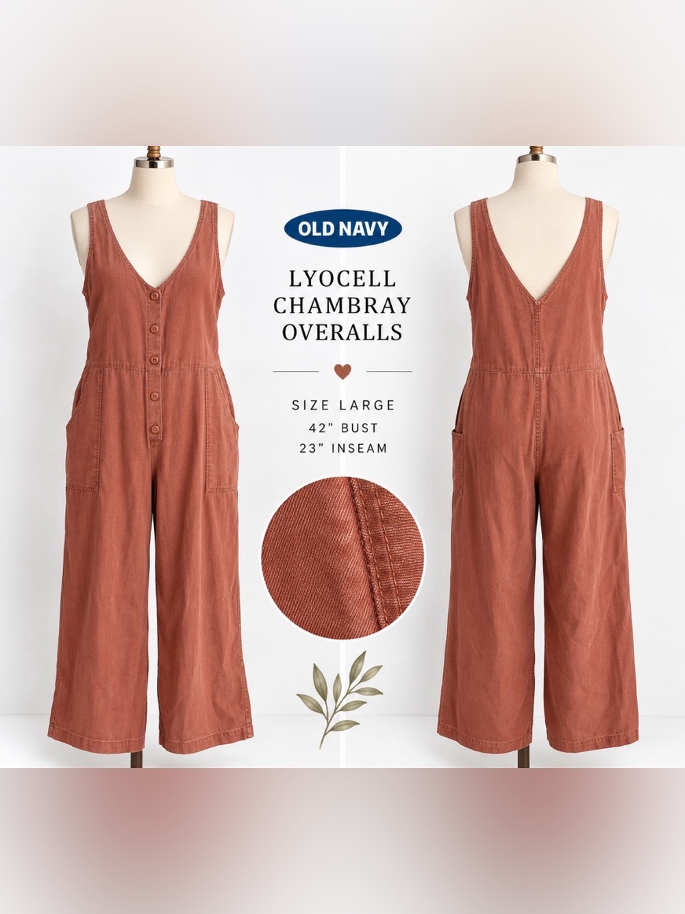 Old Navy- cropped chambray muted rust tone overalls - large